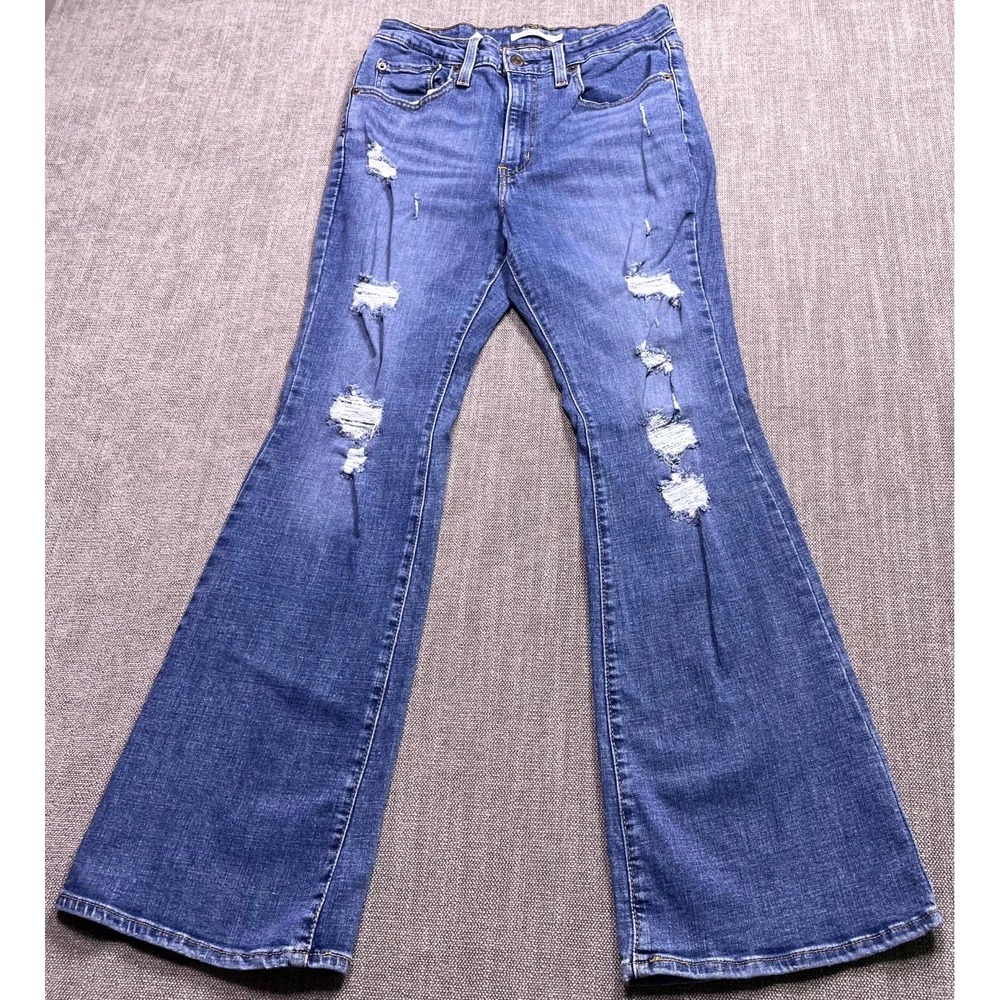 Levis 726 Flare Jeans Womens 30 Blue Denim Distressed 700 Series 28x29